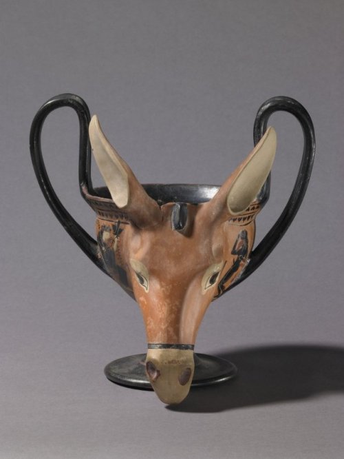 theancientwayoflife:~ Pottery: black-figured kantharos with donkey-head attachment.Culture/Period: A