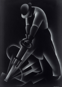 desimonewayland: Frank Hinder (Australia 1906-92, United States 1927-34) Jackhammer 1936 Airbrush on black paper 52.0 x 38.0 cm Private collection, Sydney © Enid Hawkins / via: Art Blart