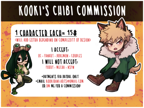 ~+chibi commissions are now OPEN!+~This took me a while to get ready! ;w; i am excited to announce t