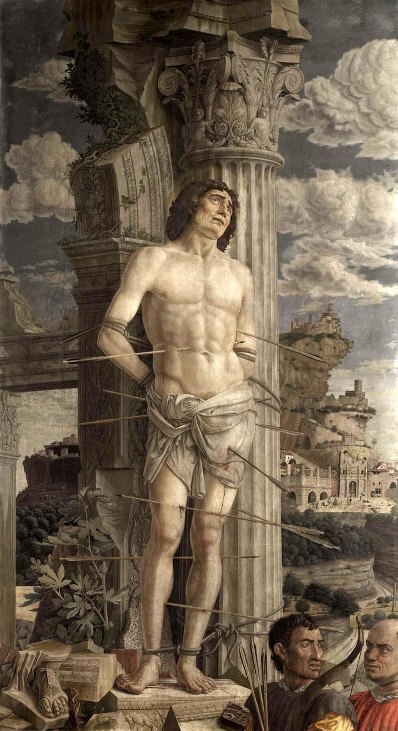 Andrea Mantegna
[Italian Early Renaissance Painter, ca.1431-1506]
Martyrdom of Saint Sebastian, circa 1480
tempera on canvas, 255 × 140 cm
Louvre Museum, Paris, France