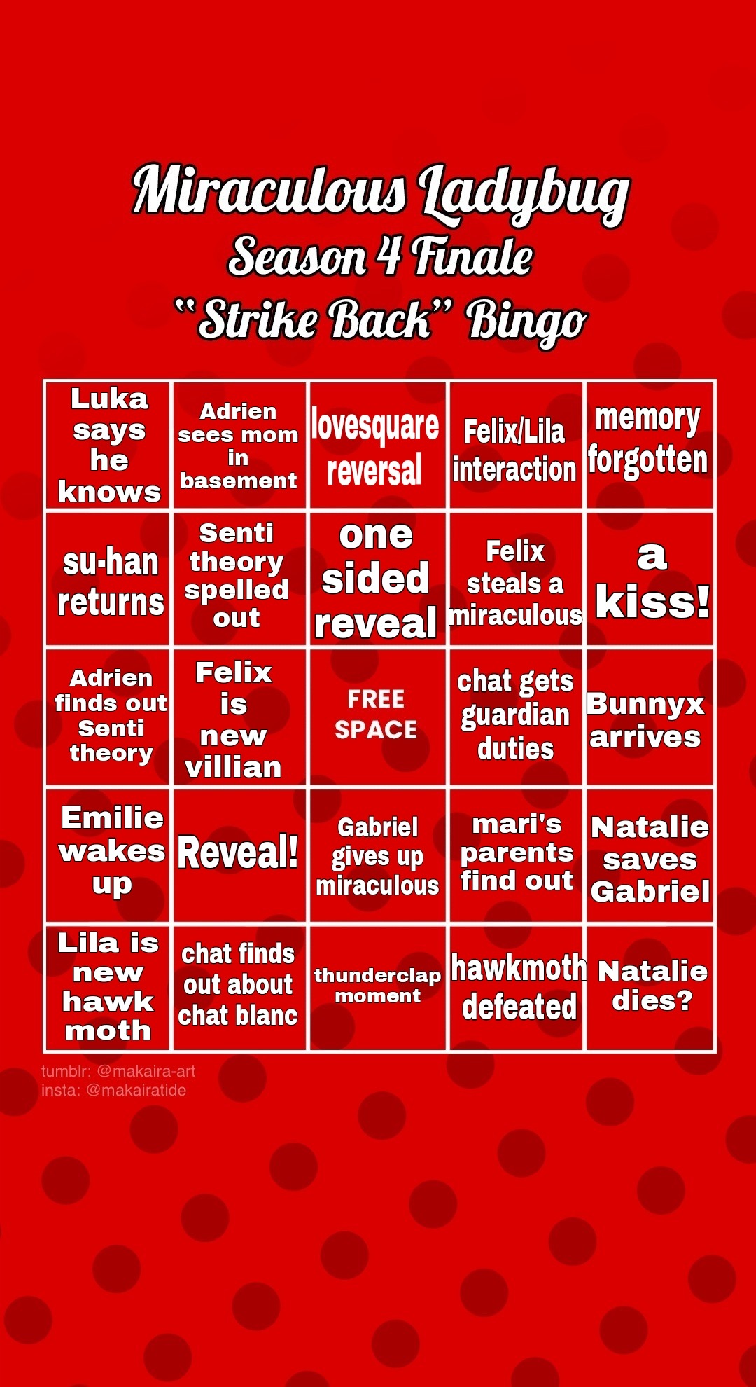 Miraculous Ladybug Bingo Card