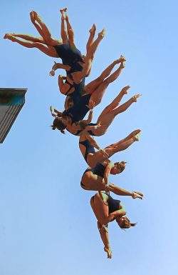 womenandsports:  Noemi Batki of Italy flips and rotates during her jump in the 10m Platform Diving preliminary round on July 24 2013 in Barcelona. (via Leading Off: Pictures of the Week - Photos - SI.com -)