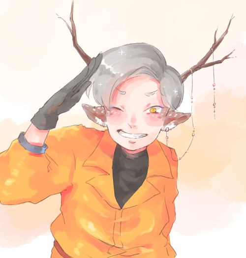 My OC from a long time ago, the boi’s horns won’t grow so he uses branches instead :DHere was the dr