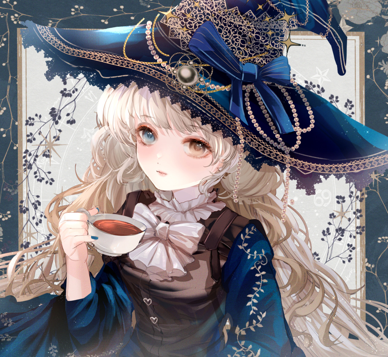 女の子 イラスト 創作 少女 絵 Tea Time Witch 顔アップ版