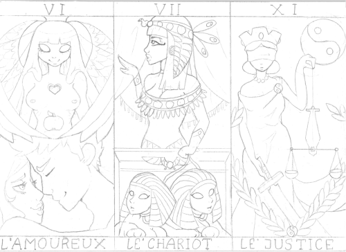 WIP Tarot Set 4L’amoureux - the loversLe chariot - The chariotLa justice - Justice (Jep, there’s a t