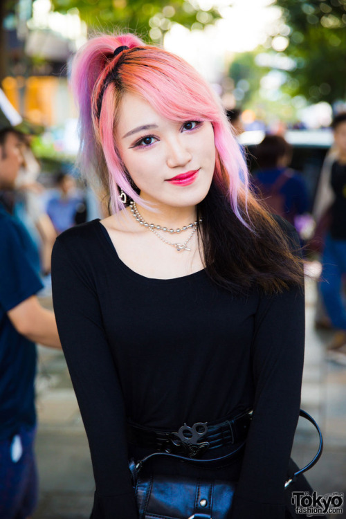 Lisa13 - the guitarist of the Japanese rock band Moth in Lilac - on the street in Harajuku wearing a