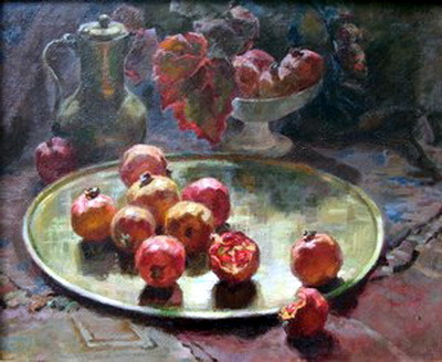 ilya-mashkov: Still life with pomegranates, 1937, Ilya MashkovMedium: oil,canvas