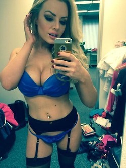 hot blonde bitch in blue sexy lingerie hot