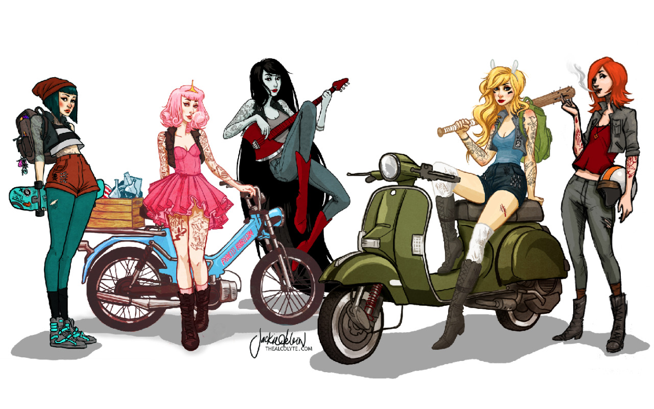 miss-love:  thealcolyte:  Adventure Time Moped Gang!  by Jacquelin de Leon You can