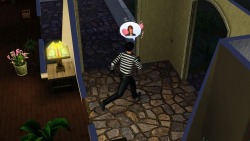 simsgonewrong:  He stole my stereo, bathtub, and a table but I stole his heart. 