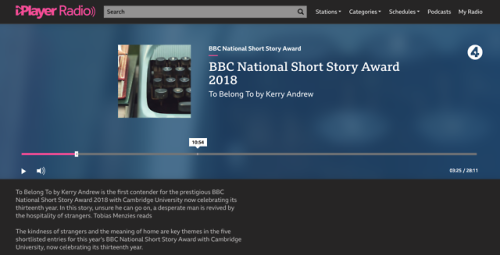 My short story ‘To Belong To’ has been shortlisted for the BBC National Short Story Award 2018. It’s now available to listen to on BBC Radio 4 read by Tobias Menzies, and is published with the other four shortlistees by Comma Press. The awards are...