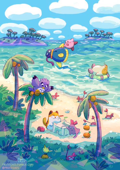 proteidaes:Here’s my piece for @kirbyzine​!! A chill beach adventure with some good friends⭐️⭐️⭐️Pre