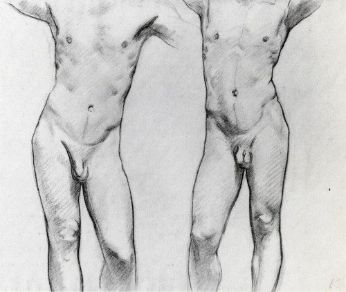 artist-sargent: Torsos of two male nudes, John Singer Sargent Medium: charcoal