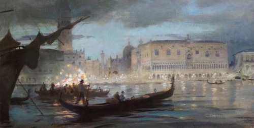 Charles Hodge Mackie (1862 - 1920) - La Musica Veneziana c.1909. Oil on canvas.Click to enlarge.