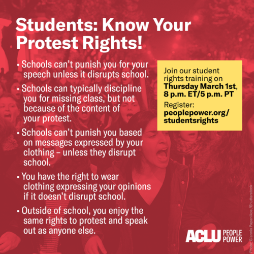 aclu:Students: Your rights don’t end at the schoolhouse gate. Attend an online training with ACLU ex