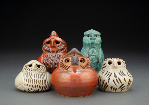 Five Owls. Dora de Larios, 1933-2018. Glazed ceramic.