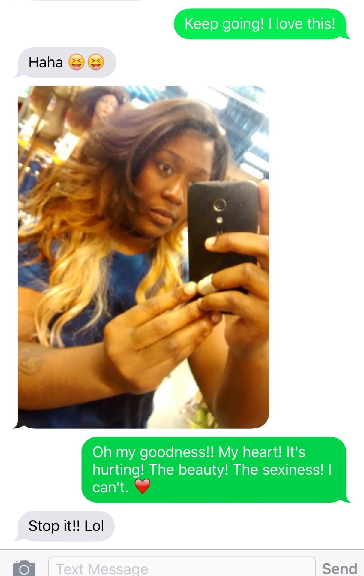 thedoghouse09:  When your partner is at the hair store sending you pictures and you