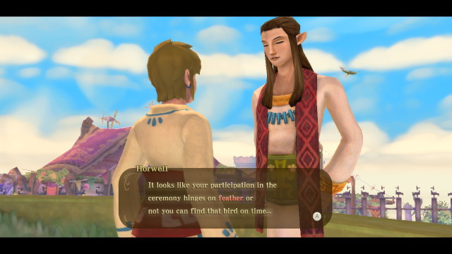Horwell: It looks like your participation in the ceremony hinges on feather or not you can find that bird on time...
Ahem. Excuse me... #you think youre a funny man eh teach?  #think youre clever?  #legend of zelda series #Skyward Sword#sshd#link#ss link#horwell#nintendo#nintendo switch#liad post#2022#screenshot#dialogue#npc