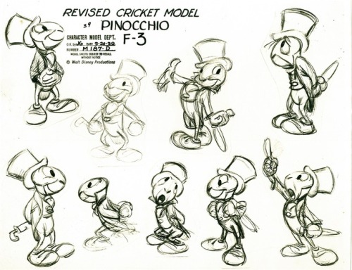 Model sheets for various Pinocchio (1940) characters. No room for Honest John and Gideon (they&rsquo