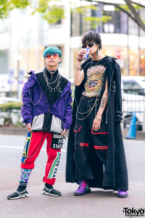 Shiryu and Ken - both 18 years old - on the street in Harajuku wearing fashion by Broke City Gold (t