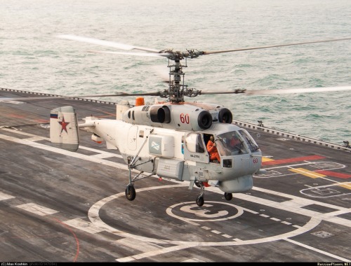 toocatsoriginals:  MiG-29K/KUB Fulcrum and Kamov KA-27PS Helix operations during sea trials of India’s aircraft carrier INS Vikramaditya (former USSR/Russian Baku/Admiral Groshkov). Photographer: Max Koshin