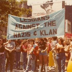 h-e-r-s-t-o-r-y:  Lesbians Against The Nazis &amp; Klan. 1970s. NYC | Lesbian Herstory Archives #herstory #lesbians #lesbianherstoryarchives #1970s #nyc #dykes #gay #lgbt #queer #march #signage #lettering #protestsign #obvi