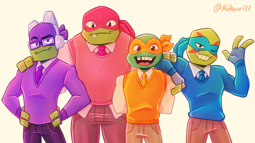 Turts in sweaters and vests(Couldn’t decide which is a better background color so have both)