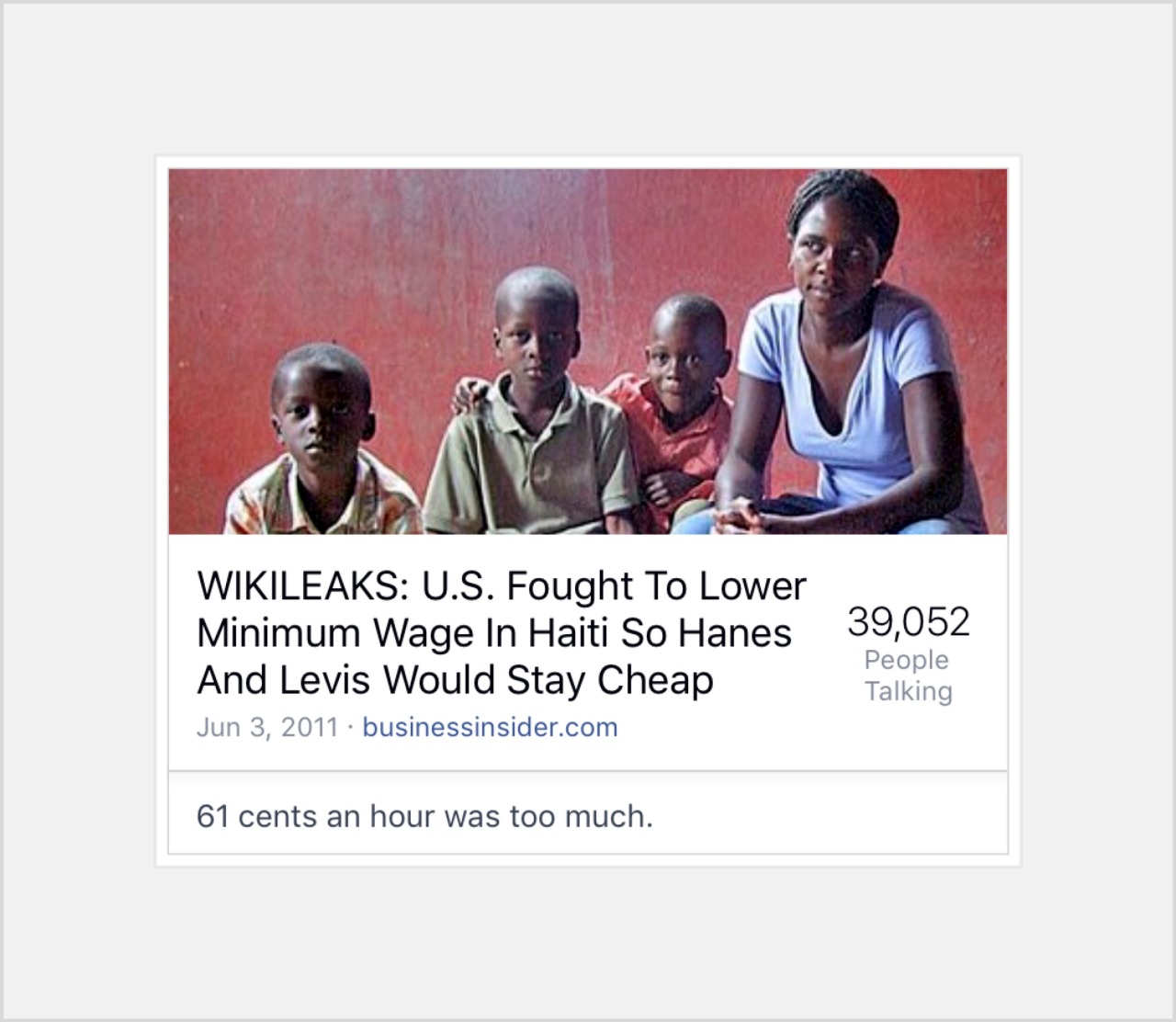 artdream:  When the minimum wage in Haiti was raised  to 61 cents an hour, Hillary