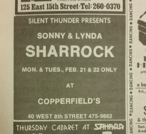 Jazz listing in the SoHo Weekly News, NYC, mid 1970s