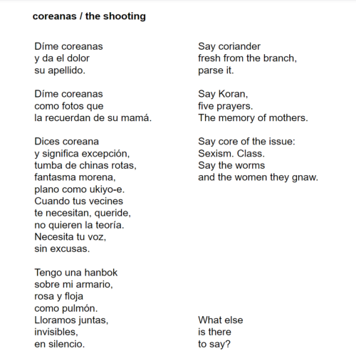 ecc-poetry:coreanas / the shootingelisa chavezDíme coreanasy da el dolorsu apellido. Díme coreanasco