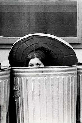 theprincessleia:   Carrie Fisher hiding in the trash cans on the backlot of the Star