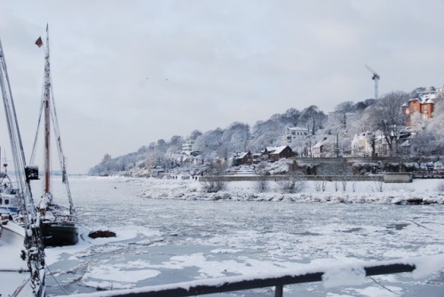 willkommen-in-germany - Frozen Elbe River in Hamburg, Northern...