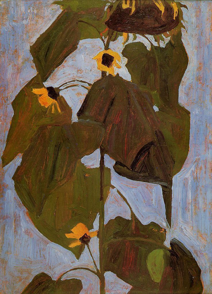 atmospheric-minimalism:  Sunflowers by David Hockney, Vincent van Gogh, and Egon