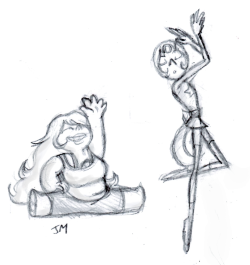 jacmirie:  doodle-a-day #3: stretch n’ dance here’s amethyst and pearl doing something…