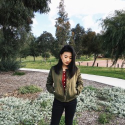 gossipinq:  Burgundy Ribbed Tank Top x Army Green Bomber Jacket from Romwe insta: @cherryshi_  