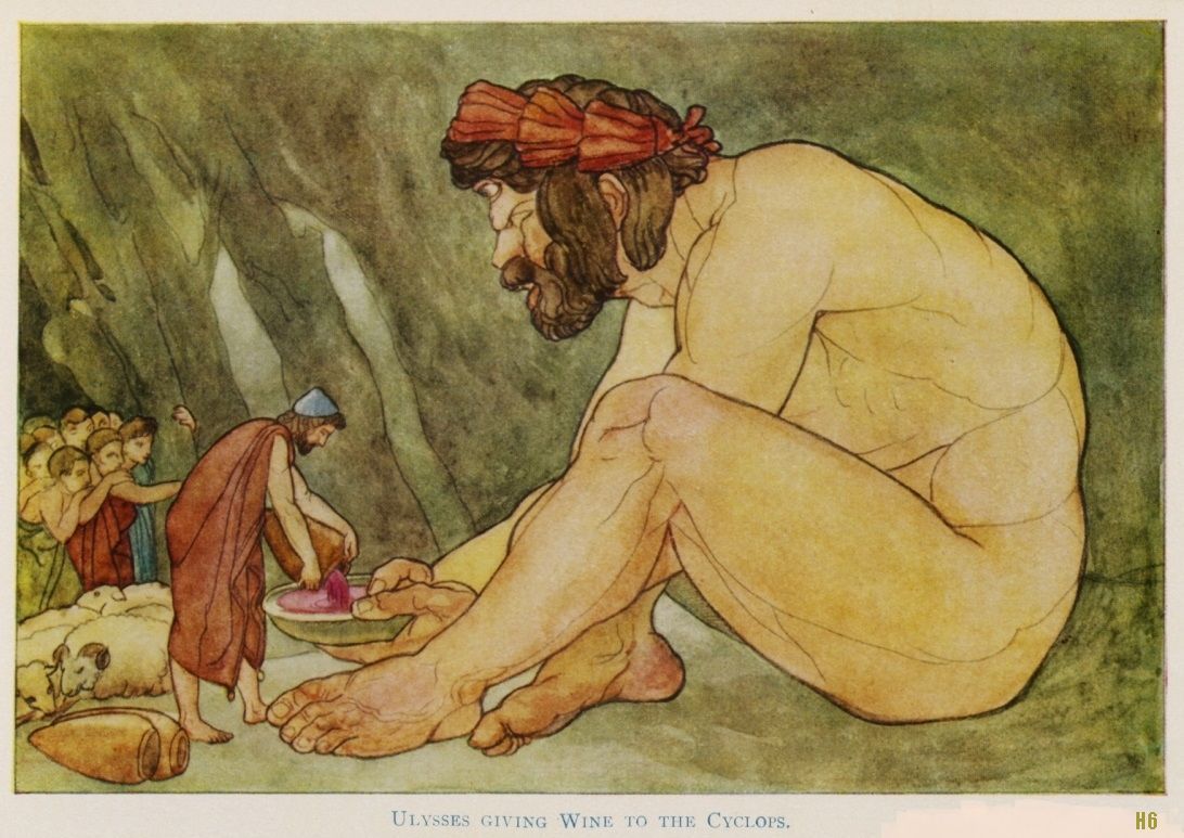 Stories from Homer :  ”The Odyssey”. Ulysses giving wine to the Cyclops. 1885.