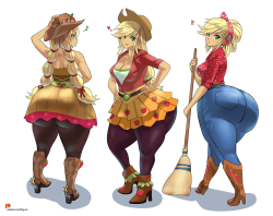 Cgsio-Nsfw:   Colored A Previous Sketch Of Apple Jack,In Some Eqg Costumes. Hope