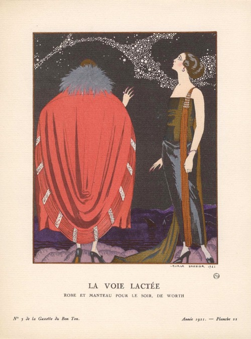 “La Voie Lactée ”Robe et manteau pour le soir, de Worth.La Gazette du Bon Ton,Volume 1, No 3, Mars 1