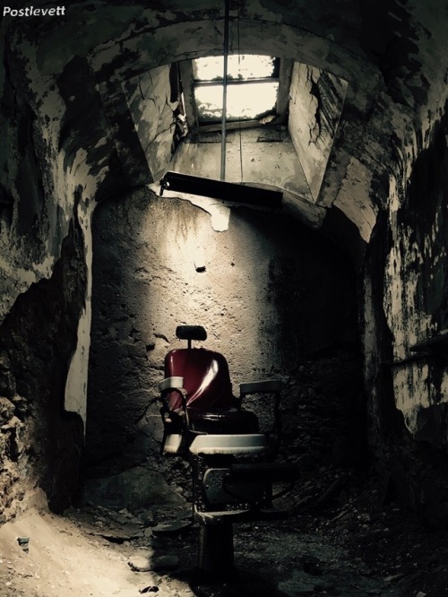 Two different edits for this old barber’s chair in The Eastern State Penitentiary