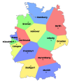 Voronoi diagram of Germany. Includes all cities with more than 500.000 inhabitants.