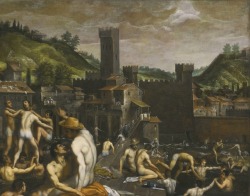 ganymedesrocks: Domenico Passignano, born Domenico Cresti (1559 - 1638) The Bathers at San Niccolò, circa 1600 Click on picture to see the detail then click on link for history http://www.alaintruong.com/archives/2017/01/12/34794833.html 