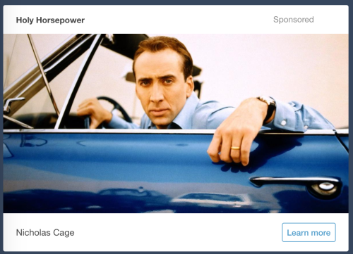 sandhater: fangirlinginleatherboots: what is this…..an ad for????? nic cage’s horsepowe