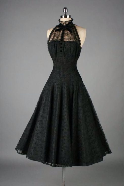Vintage 1950&rsquo;s Paul Sachs Black Tuxedo Lace Cocktail Dress