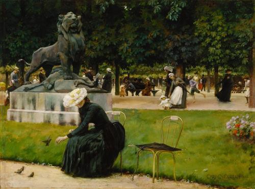 Charles Courtney Curran (American; 1861–1942)In the Luxembourg GardensOil on panel, 1889Terra Founda