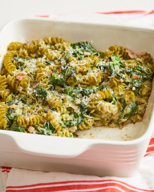 Double Spinach Pasta Casserole with Pesto & Asiago