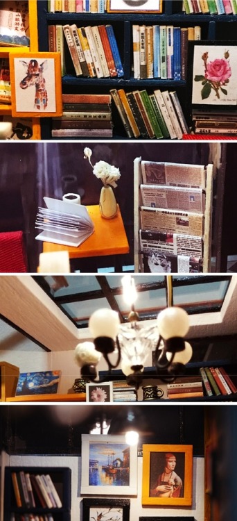 5stationary: DIY Cozy Bookstore Wooden Miniature Set with LED Light Have you ever thought about beco