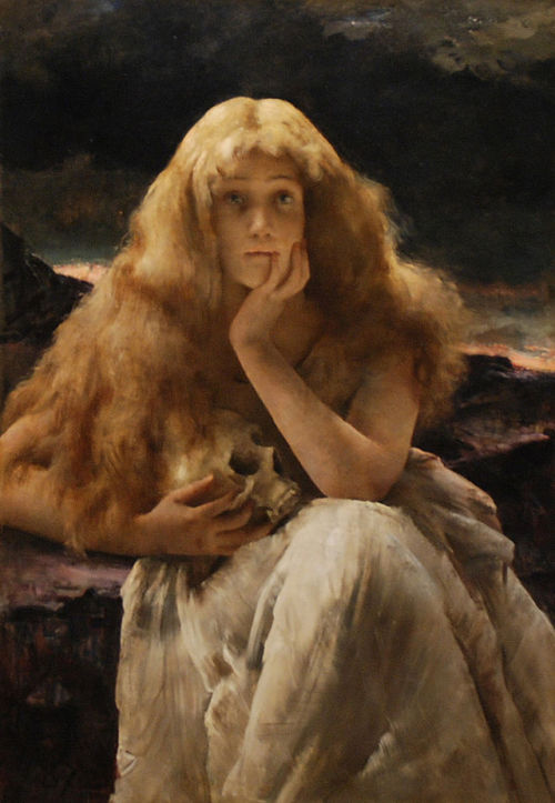 shadesandshadows:   Mary Magdalene as a Hermit, 1887, by Alfred Stevens, Belgian, 1823-1906. Museum 