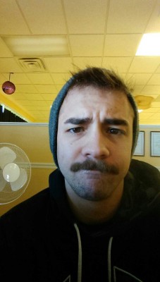 deadlyflashesofgreen:deadlyflashesofgreen:I’m not sure of the appropriate face to make whilst posing with a mustache.I think the stashe is coming back soon.   sixth-impact