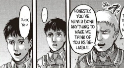 suits-neechan:  Did he forget The Pitchfork Incident? The Colossal bodyslam?What a thankless relationship. Leave him, Bertolt. Find a man who appreciates you.
