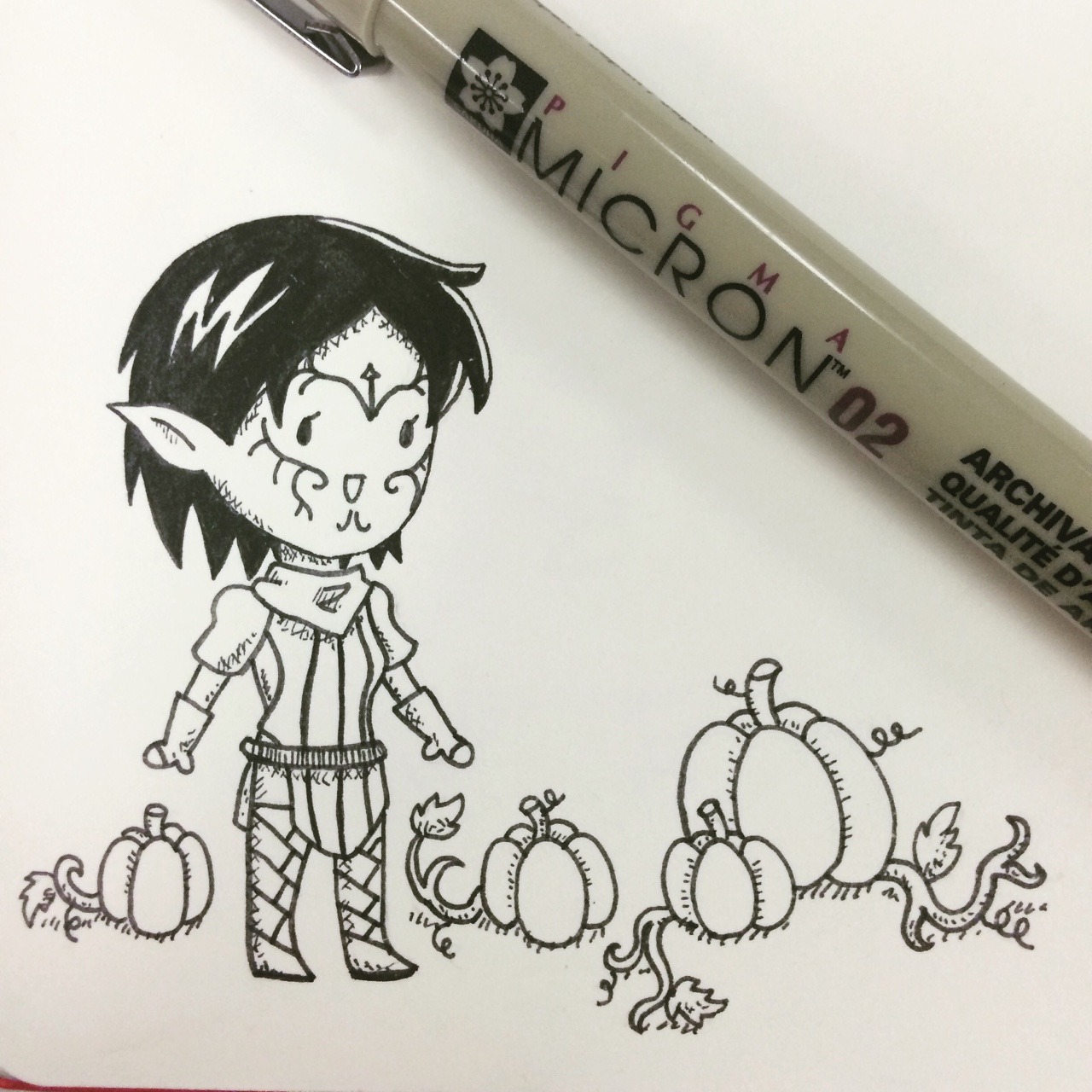 acberdec:  Inktober day 13. Sweet little Merril with some pumpkins! 